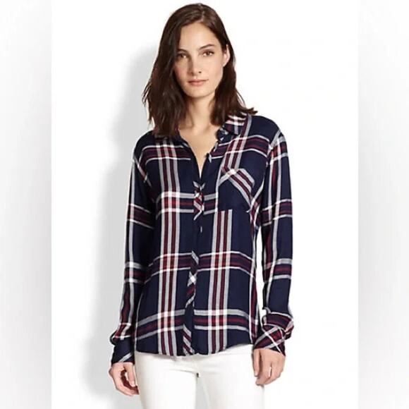 Rails Blue Hunter Plaid Flannel Button Front Shirt Top Size Medium - Picture 1 of 6